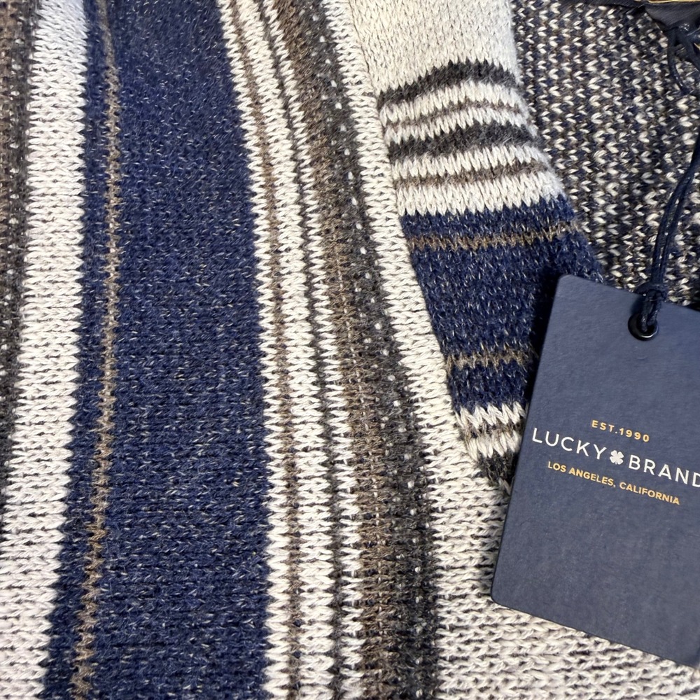 Lucky Brand Mens‎ M Baja Hoodie Gray Navy Pullover Surf Boho Skater Street Knit - Picture 13 of 14